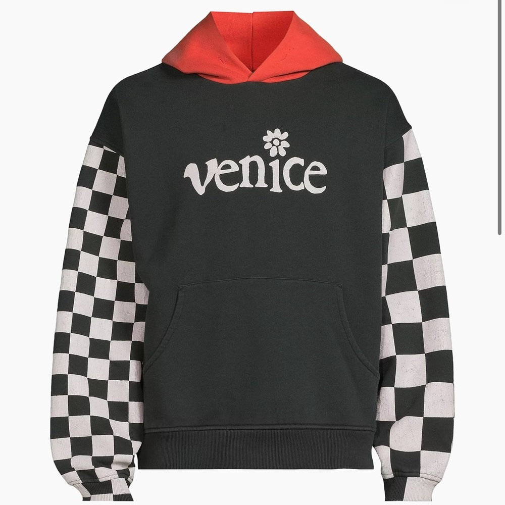 Venice Graphic Checkerboard Sleeve Hoodie - Black & Red